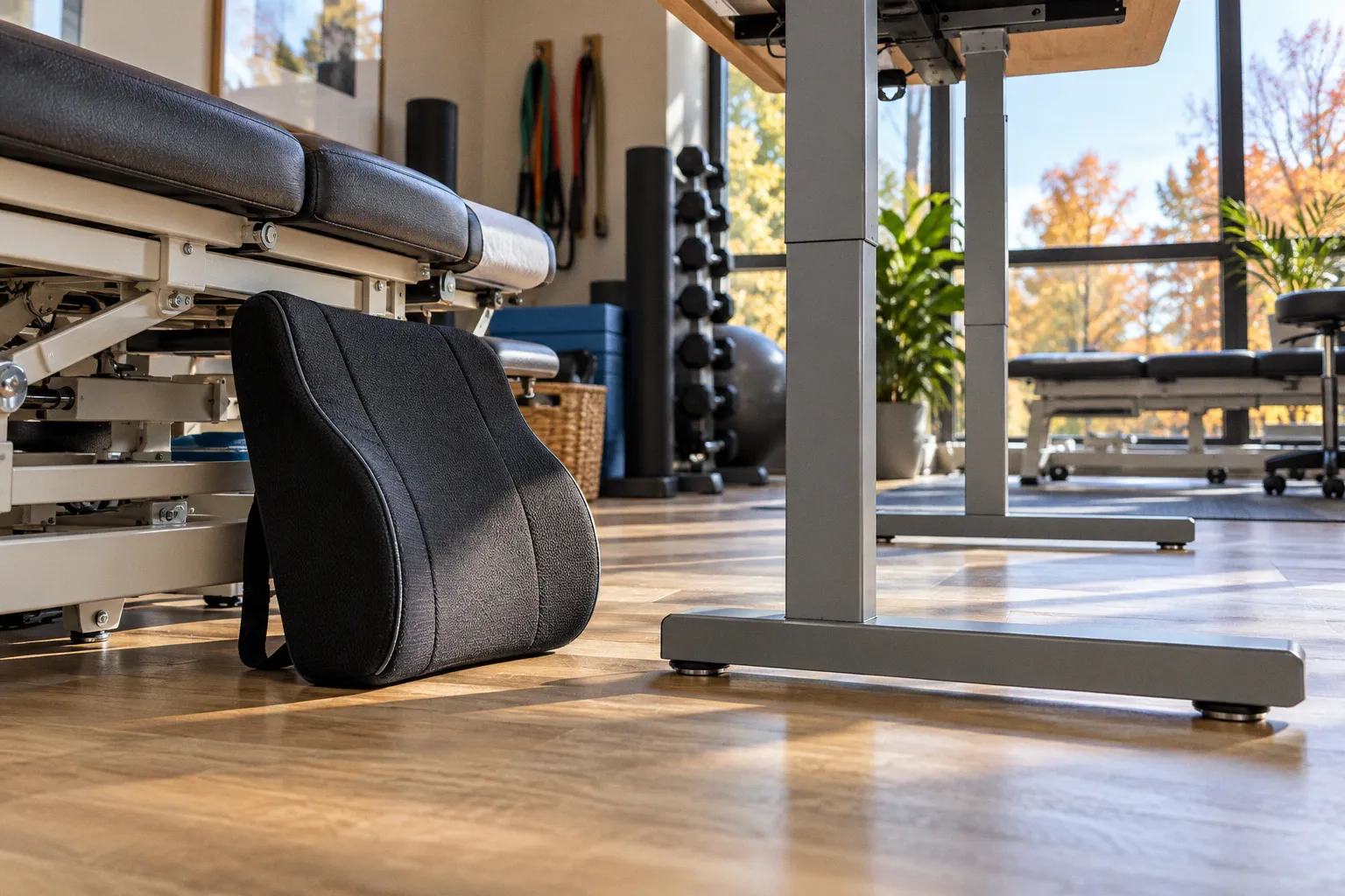 Standing desks and ergonomic chairs for lumbar relief